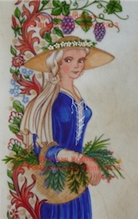 Norman Hothum, medieval style illustrations, peasant girl, vintner, Bauernmädchen, Winzerin,
