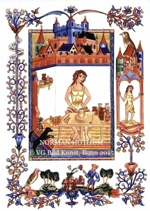 Norman Hothum, medieval style illustrations, Sherborne style, potter, workshop, Töpferin, Werkstatt