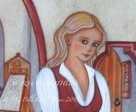 portrait, young girl, medieval dress, parchment, vellum, Porträt, Mädchen, mittelalterliches Gewand, Pergament,